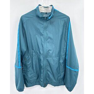 NIKE Windbreaker Jacket L Green Swoosh Full Zip Lightweight Golf